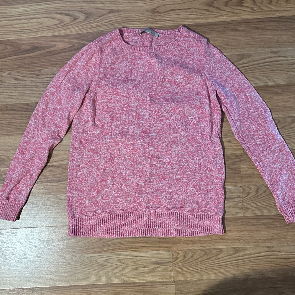 LOFT Women's Heathered Pink Crew Neck Sweater